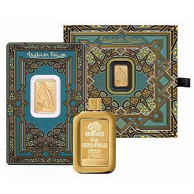 PAMP Arabian Falcon 5 Gram Gold Bar all 3
