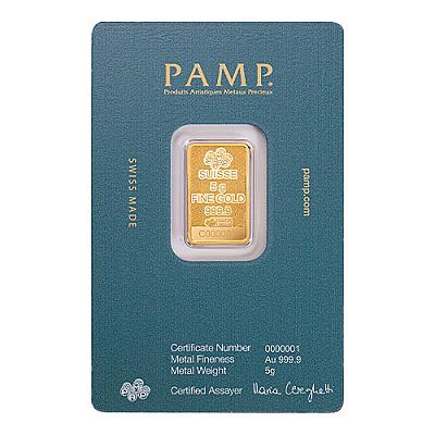 PAMP Arabian Falcon 5 Gram Gold Bar back