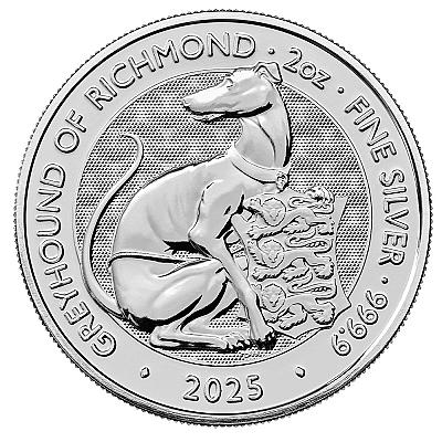 2025 2oz Royal Mint Tudor Beasts Greyhound of Richmond Silver Coin front