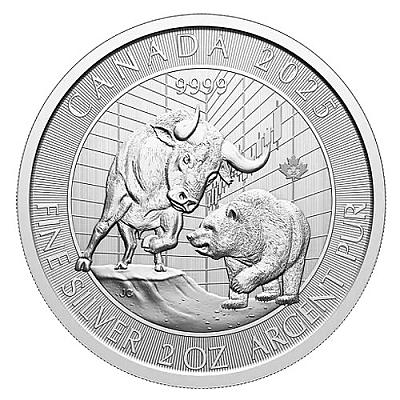 2025 2oz Bull and Bear Silver Coin front