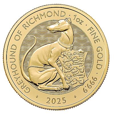 2025 1oz Royal Mint Tudor Beasts Greyhound of Richmond Gold Coin front