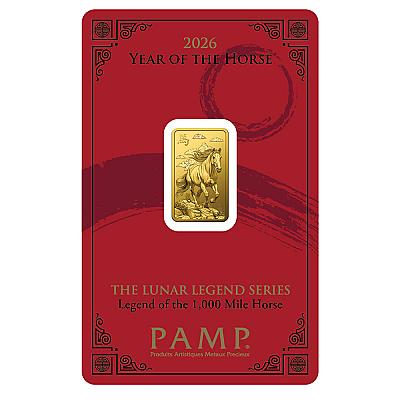 PAMP Lunar Year of The Horse 5 Gram Gold Bar front