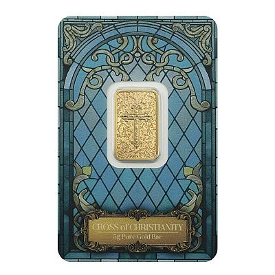 PAMP 5 Gram Cross of Christianity Gold Bar front