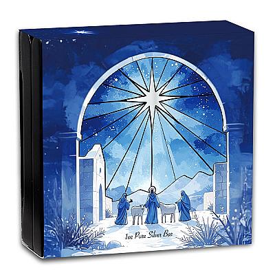 PAMP 1oz Christian Nativity Silver Bar closed box front