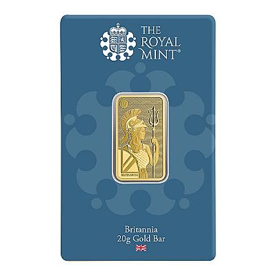 The Royal Mint 20 Gram Britannia Gold Bar front