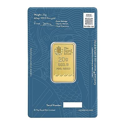 The Royal Mint 20 Gram Britannia Gold Bar back