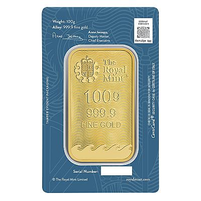 The Royal Mint 100 Gram Britannia Gold Bar back