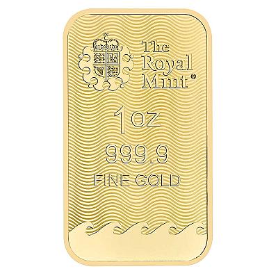 The Royal Mint 1 Ounce Britannia exc sleeve Gold Bar back