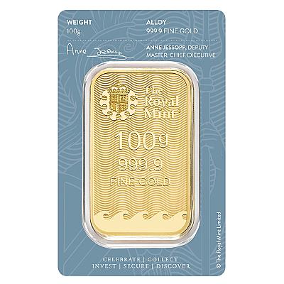 The Royal Mint 100 Gram Britannia Gold Bar back