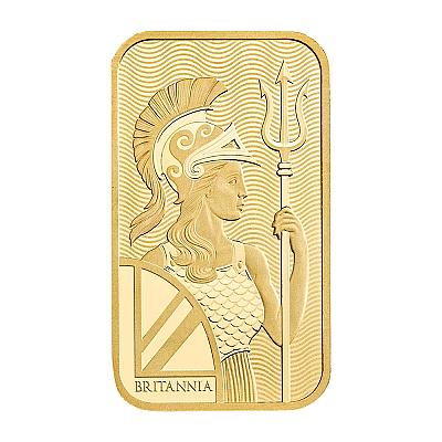 The Royal Mint 1 Ounce Gram Britannia Gold exc sleeve front Bar