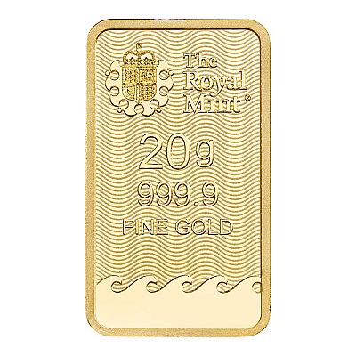 The Royal Mint 20 Gram Britannia Gold Bar ex sleeve back