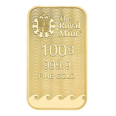 The Royal Mint 100 Gram Britannia Gold Bar exc sleeve back