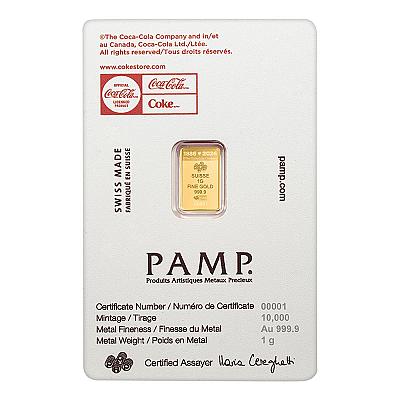 PAMP 1 Gram Gold Bar — Coca Cola Love back