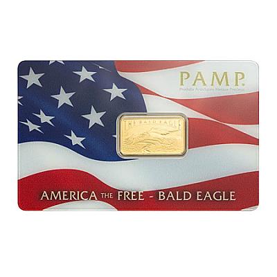 PAMP 5g Gold Bar - America The Free Bald Eagle front