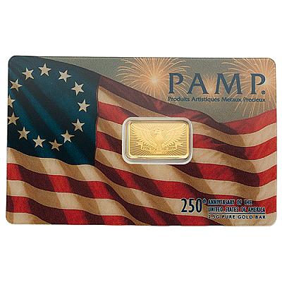 PAMP Suisse 250th Anniversary of the USA Heraldic Eagle 2.5g Gold Bar front