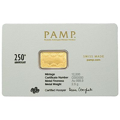 PAMP Suisse 250th Anniversary of the USA Heraldic Eagle 2.5g Gold Bar back