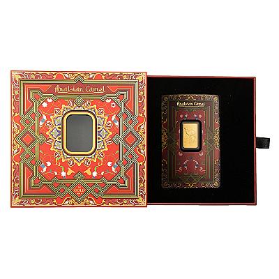 PAMP Suisse Arabian Camel 5g Gold Bar with Frame box open