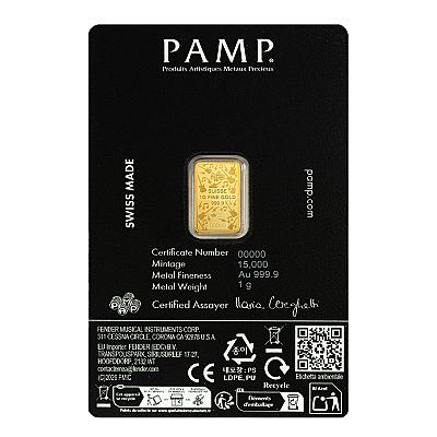 PAMP Suisse Fender 80th Anniversary 1g Gold Bar packaging back