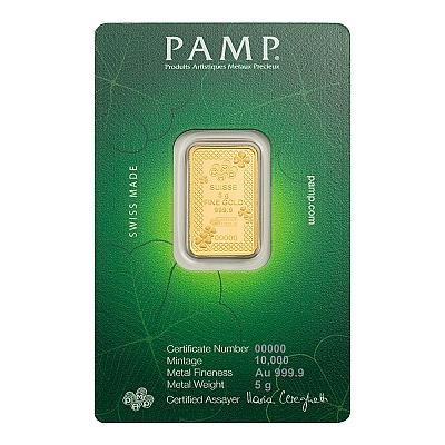 PAMP Suisse Lucky Charm Four-Leaf Clover 5g Gold Bar back