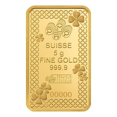 PAMP Suisse Lucky Charm Four-Leaf Clover 5g Gold Bar exc sleeve back