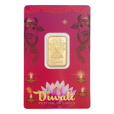 PAMP Suisse Diwali Lakshmi and Sacred Cow 5g Gold Bar front
