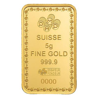PAMP Suisse Diwali Lakshmi and Sacred Cow 5g Gold Bar exc sleeve back