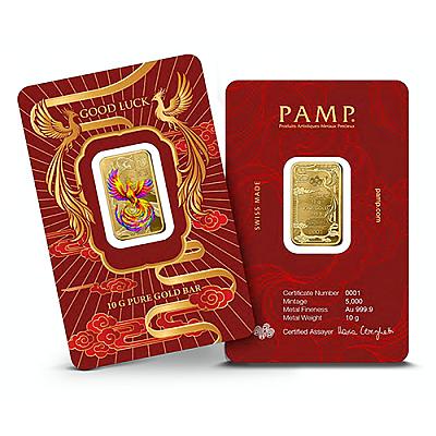 PAMP Suisse Good Luck Phoenix 10g Gold Bar front and back