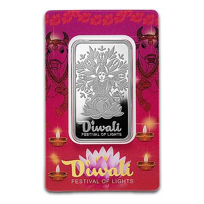 PAMP Diwali Lakshmi and Sacred Cow 1oz Silver Bar front