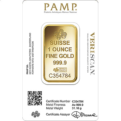 PAMP 1 Ounce Gold Bar - Back