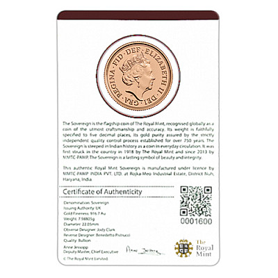 2019 Full Gold Sovereign in Certicard