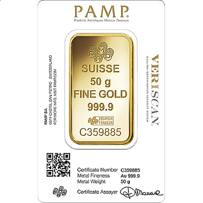 PAMP 50 Gram Gold Bar - Back