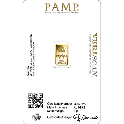 PAMP 1 Gram Gold Bar - Back