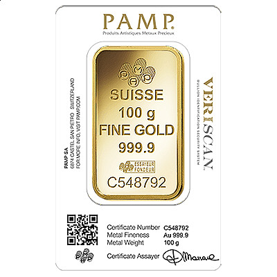 PAMP 100 Gram Gold Bar - Back