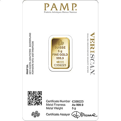 PAMP 5 Gram Gold Bar - Back