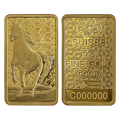 PAMP Boxed Arabian Horse 5 Gram Gold Bar Attributes Images