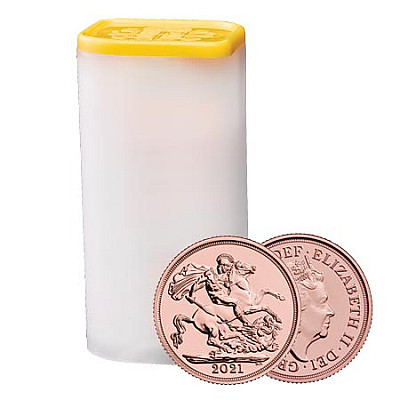 Tube of 25 x 2021 Full Gold Sovereign Coins