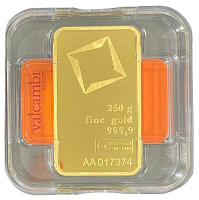 Valcambi Suisse 250 Gram Minted Gold Bar