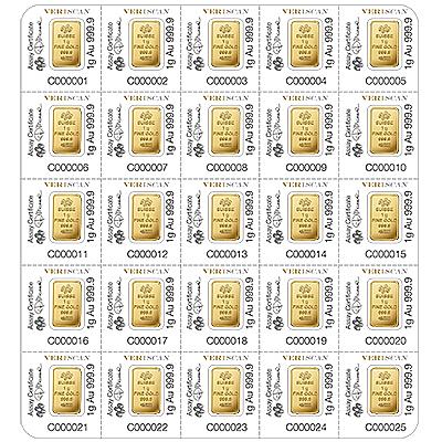 PAMP Fortuna 25 x 1 Gram Multigram Gold Bars